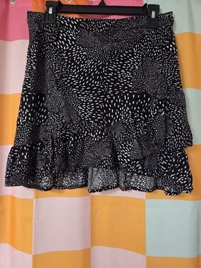 Roxy Black and White Printed Ruffle Mini Skirt